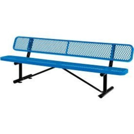 GLOBAL EQUIPMENT 8 ft. Outdoor Steel Bench with Backrest - Expanded Metal - Blue 277155BL